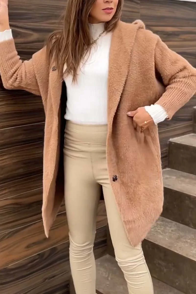 Women's Casual Loose Dolman Sleeve Plush Hooded Coat