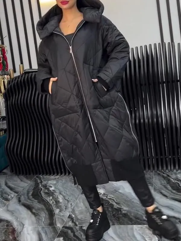 Women's Hooded Long Sleeve Side Zipper Casual Cotton Jacket